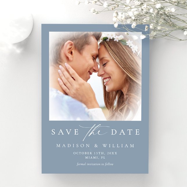 Save The Date Mariage photo bleu Dusty moderne Enregistrer la da (Créateur téléchargé)