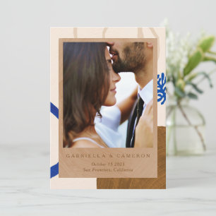 Save The Date Mariage photo bleu Tan Abstrait contemporain