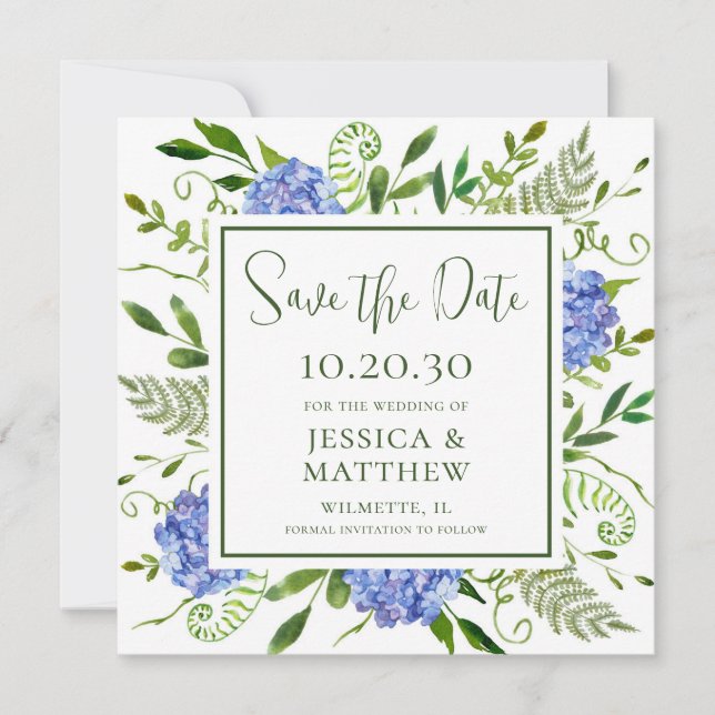 Save The Date Mariage photo Blue Hydrangea (Devant)