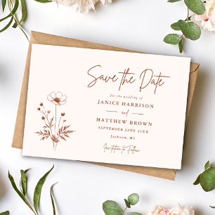 Save The Date Mariage Photo Bohème Terracotta Fleur Sauvage Rust