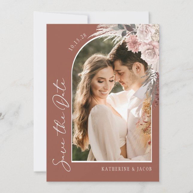 Save The Date Mariage photo Boho Terracotta (Devant)