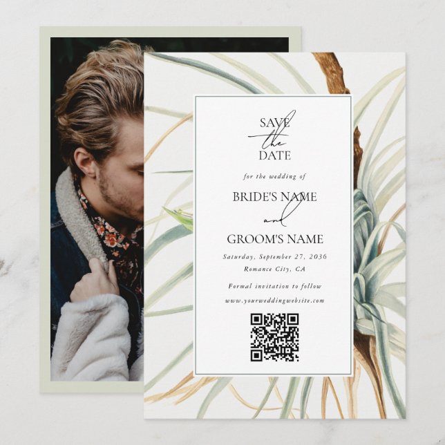 Save The Date Mariage photo botanique neutre en aquarelle (Devant / Derrière)