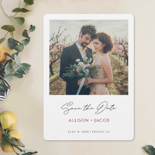 Save The Date Mariage photo bourgogne moderne Enregistrer la dat