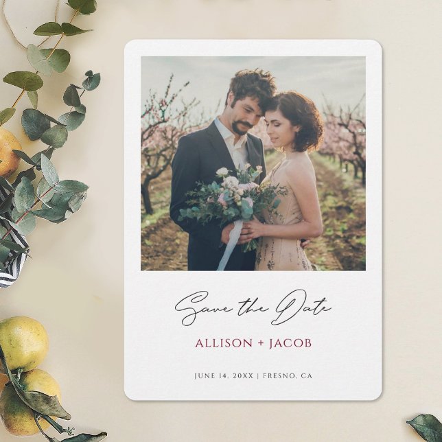 Save The Date Mariage photo bourgogne moderne Enregistrer la dat (Créateur téléchargé)