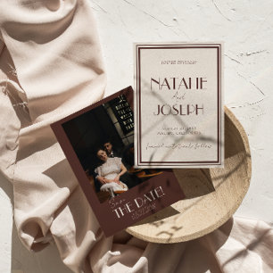 Save The Date Mariage Photo Brun au Chocolat Classeux Argent Anc