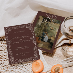 Save The Date Mariage Photo Brun au Chocolat Élégant Argent de F