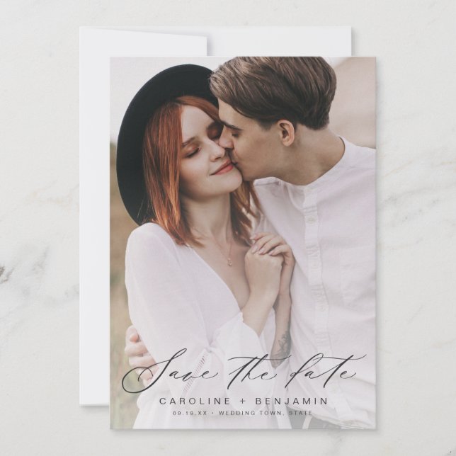 Save The Date Mariage photo calligraphie moderne enregistrer la  (Devant)