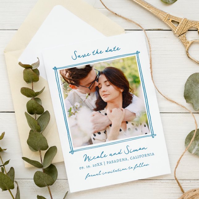 Save The Date Mariage photo Carré dessiné à la main Whimsical Sk (Créateur téléchargé)