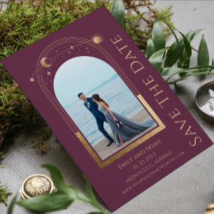 Save The Date Mariage Photo Céleste Or et Prune Deux