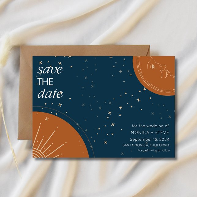 Save The Date Mariage photo Céleste Sun Moon (Celestial Sun Moon Photo Wedding Save The Date)