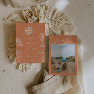 Save The Date Mariage photo corail romantique et fantaisiste des