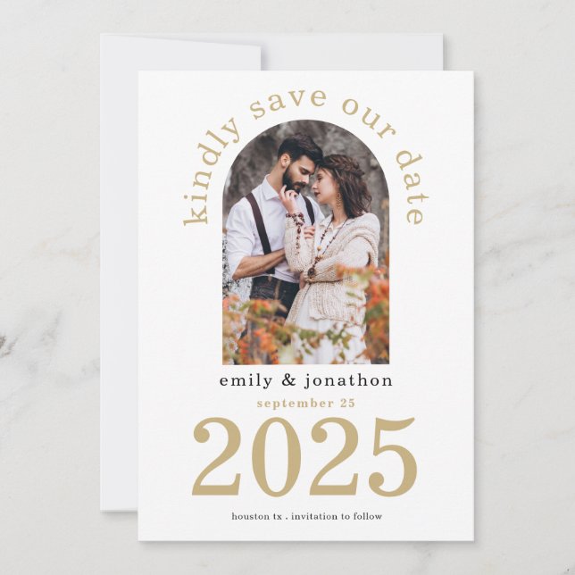 Save The Date Mariage photo d'arc moderne or (Devant)