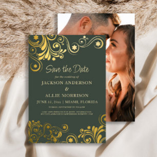 Save The Date Mariage photo Dark Green Gold