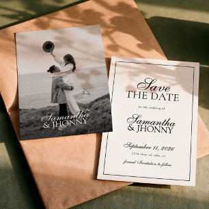 Save The Date Mariage Photo de Bordure de Script Élégant et Prop