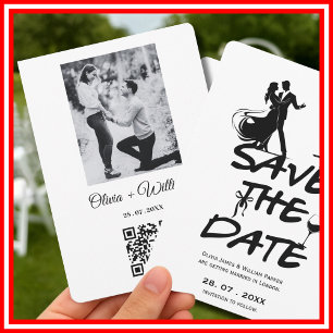 Save The Date Mariage PHOTO de code QR fantaisiste dessiné à la 