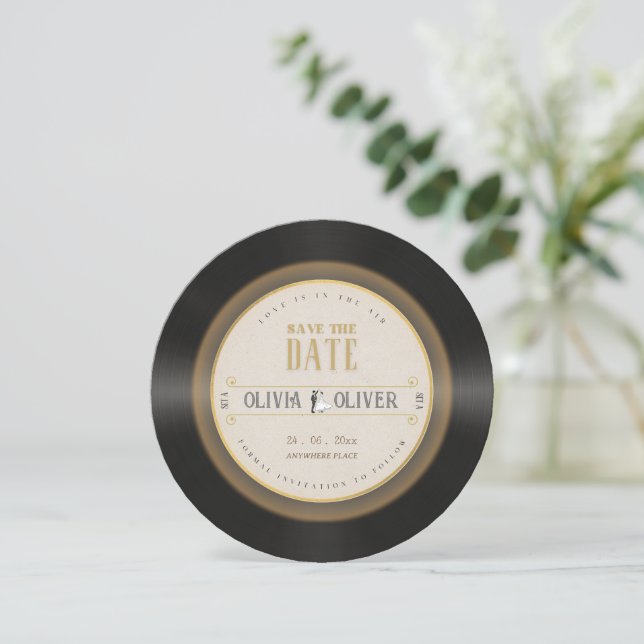 Save The Date Mariage photo de disque vinyle rétro (Debout devant)