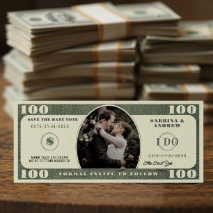 Save The Date mariage photo de facture de 100 dollars