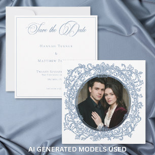 Save The Date Mariage photo de jardin à crête bleue élégante vin
