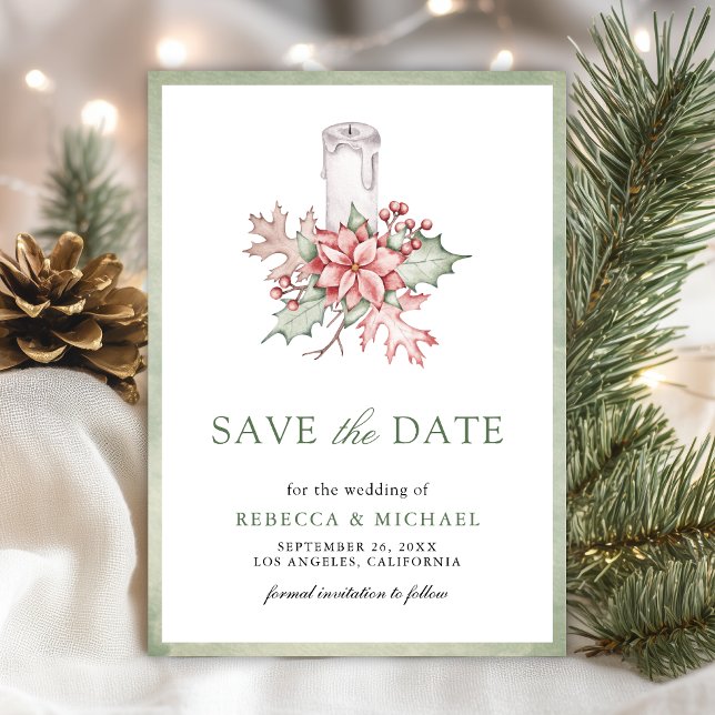 Save The Date Mariage photo de la bougie de Noël de Poinsettia (Créateur téléchargé)