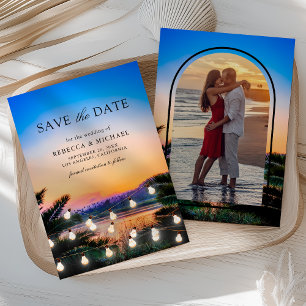 Save The Date Mariage photo de la plage Sunset String Lights