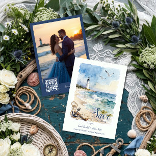 Save The Date Mariage Photo de Phare Naïutique Aquarelle TLW26