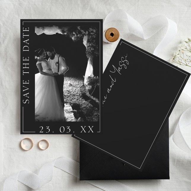 Save The Date Mariage photo de script noir et blanc moderne (Créateur téléchargé)
