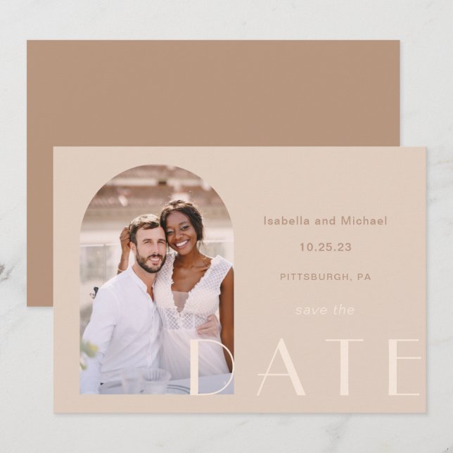 Save The Date Mariage photo de tons de la Terre monochromatique (Devant / Derrière)