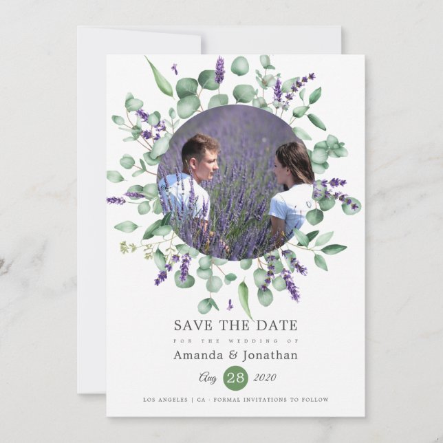 Save The Date Mariage photo de verdure de lavande d'eucalyptus (Devant)