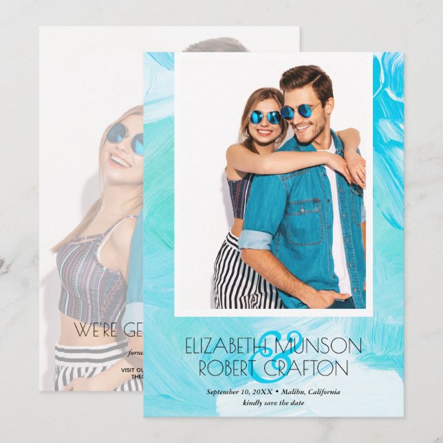 Save The Date Mariage Photo décontracté Turquoise Enregistrer La (Devant / Derrière)