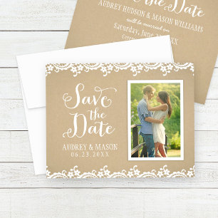 Save The Date Mariage Photo Dentelle Kraft Rustique