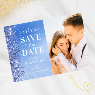 Save The Date Mariage photo Elegant Blue Parties scintillant