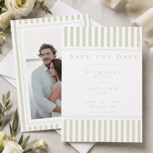 Save The Date Mariage photo élégant classique à rayures vert sau