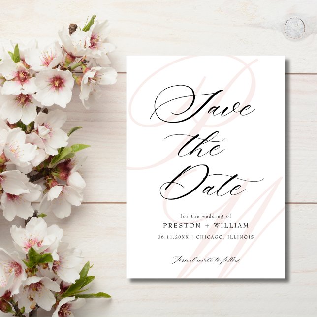 Save The Date Mariage photo élégant de script Monogramme (Monogram Script Elegant Photo Wedding Save The Date)