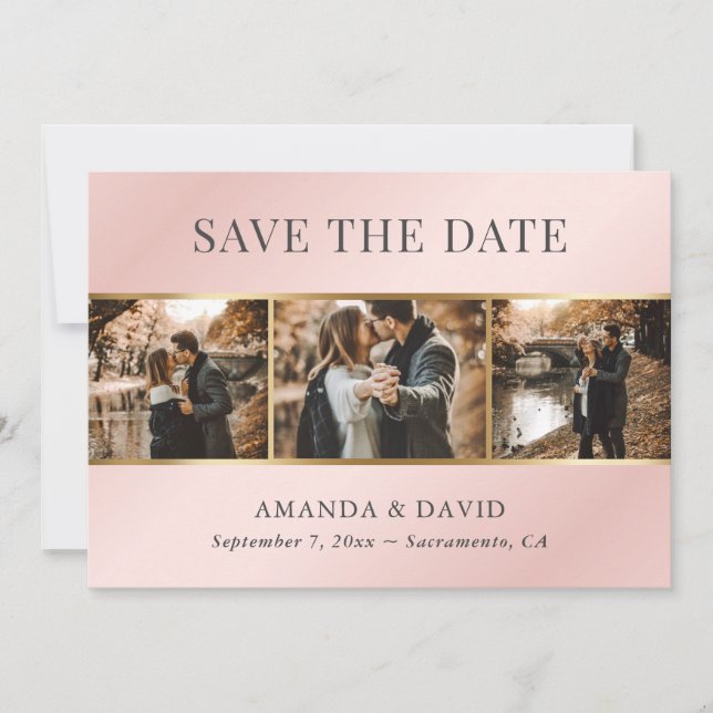 Save The Date Mariage photo élégant en or rose vif (Devant)