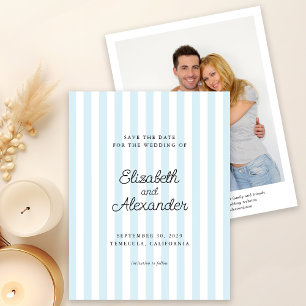 Save The Date Mariage Photo élégant Moderne à Rayures Bleues