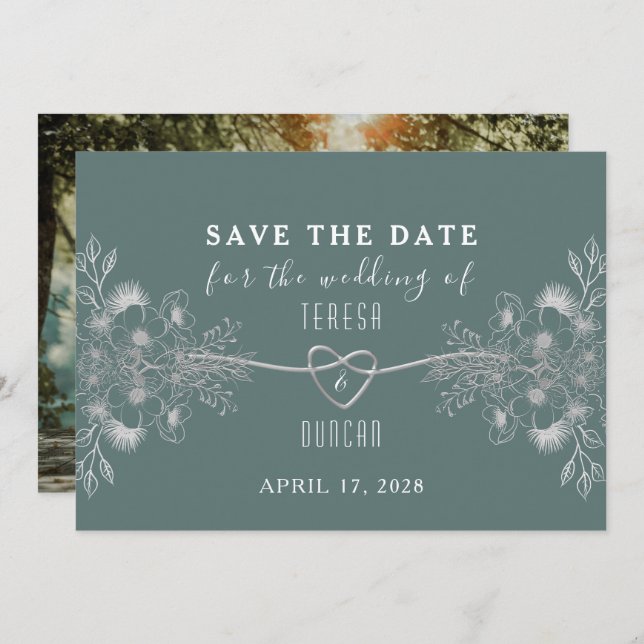 Save The Date Mariage photo élégant Sage Green (Devant / Derrière)