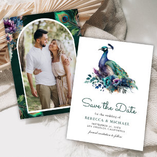 Save The Date Mariage photo Emerald Green Floral Peacock
