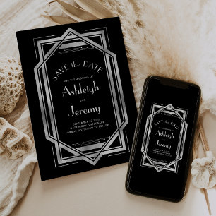 Save The Date Mariage photo en argent noir décoré vintage des an