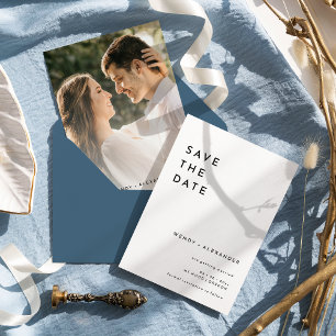 Save The Date Mariage photo en gras moderne blanc