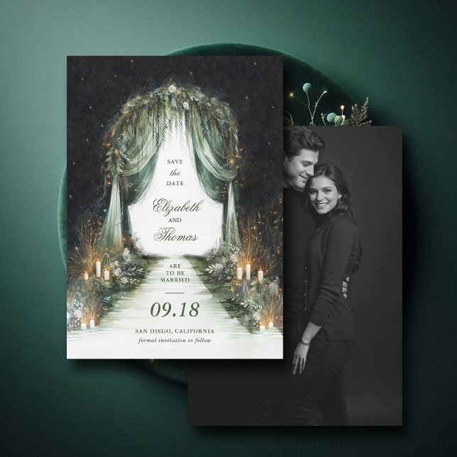 Save The Date Mariage photo Enchanted Forest Dreamy Night Canopy (enchanted forest woodland wedding save the date romantic canopy fairy tale magic bespoke moody dark)