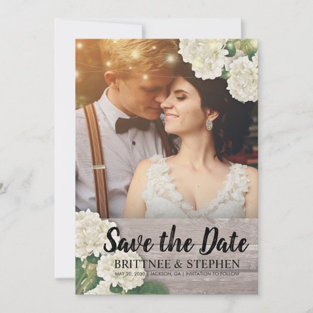 Save The Date Mariage Photo Enregistrer La Date Hydrangeas Lumiè (Devant)