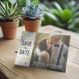 Save The Date Mariage Photo Enregistrer La Date Succulents Bois 