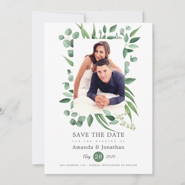 Save The Date Mariage photo Eucalyptus Green (Devant)