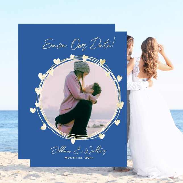 Save The Date Mariage photo Faire-part, bleu, Noms, (Créateur téléchargé)