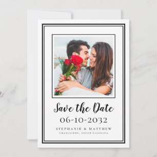 Save The Date Mariage photo Fiançailles Couple Blanc moderne Noi