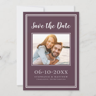 Save The Date Mariage Photo Fiançailles Simple Moderne Purple Pl