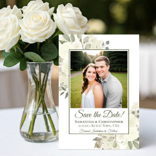 Save The Date Mariage Photo Floral Bohème Aquarelle Blanche