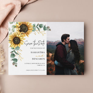 Save The Date Mariage photo floral de tournesol Eucalyptus