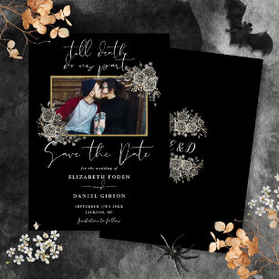 Save The Date Mariage photo floral gothique noir et blanc