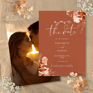 Save The Date Mariage Photo Floral Rustique Automne Terracotta